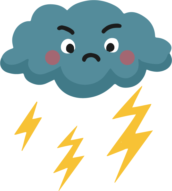 weather elements cute stylized sketch featuring an angry cloud and lightning bolts