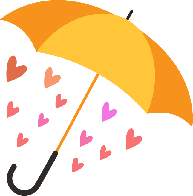 weather elements cute stylized sketch with hearts and cheerful umbrella illustration