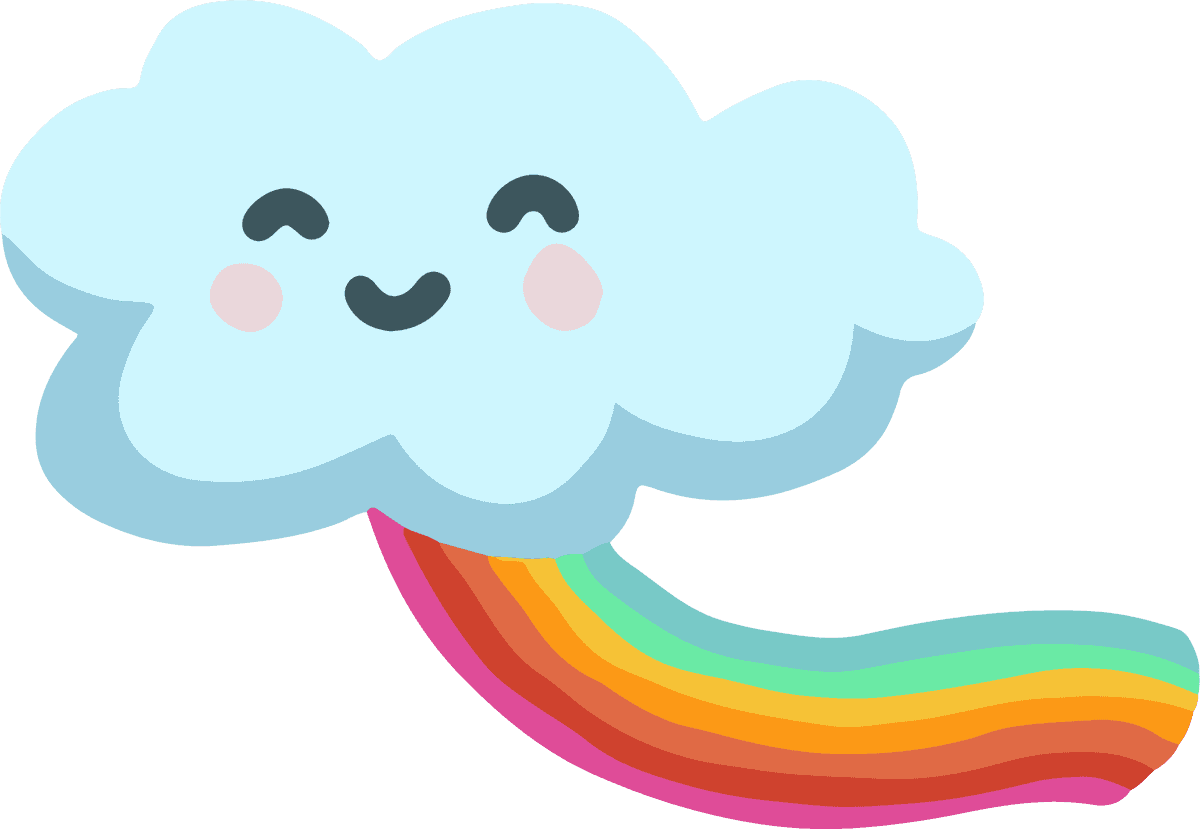 weather elements cute stylized sketch of a smiling cloud with rainbow tail