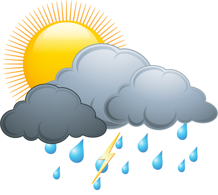 weather icons day forecast for sunny and rainy conditions with lightning and clouds