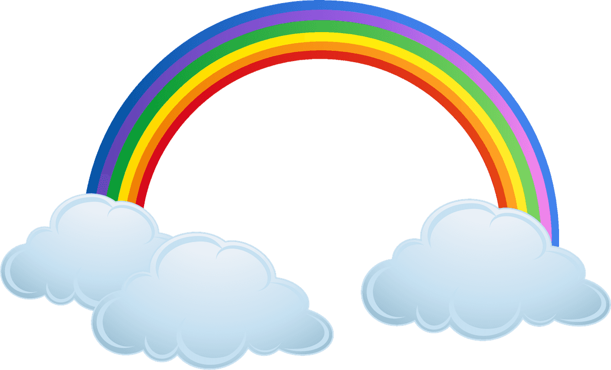 weather icons day forecast with colorful rainbow and fluffy clouds illustration