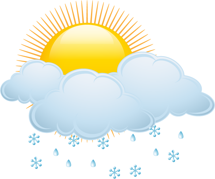 weather icons day forecast for sunny, cloudy, rain, and snow conditions with colorful visuals