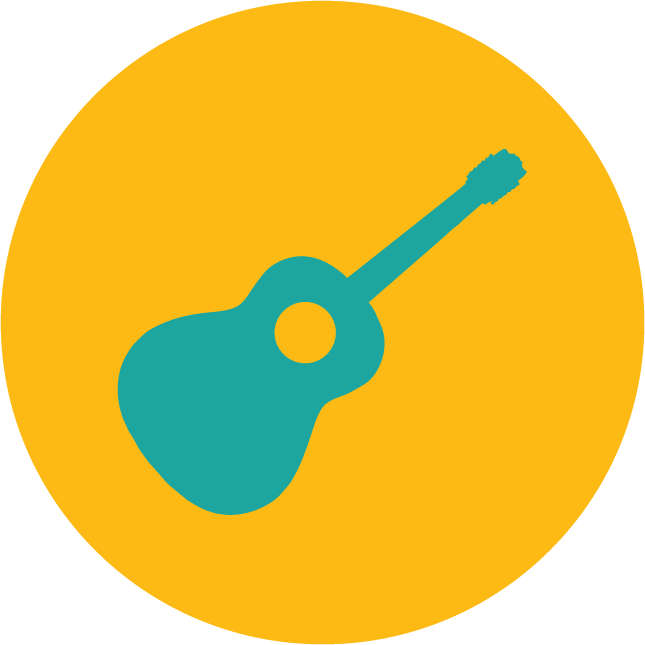 web technology development icons for music applications featuring colorful guitar illustrations