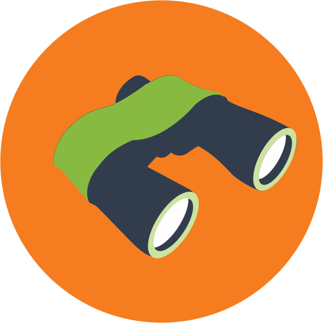 web technology development icons featuring a binoculars symbol for enhanced visibility in projects