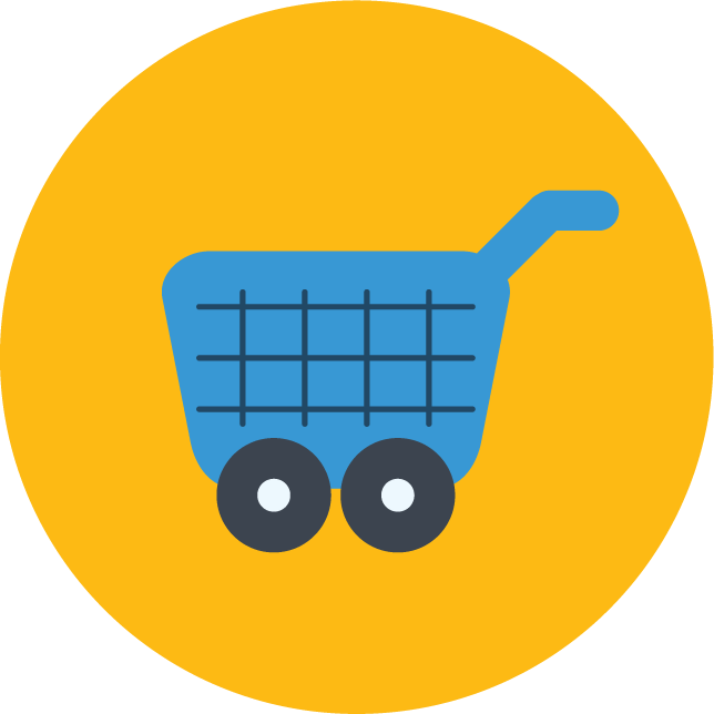 web technology development icons for e-commerce platforms with shopping cart illustration