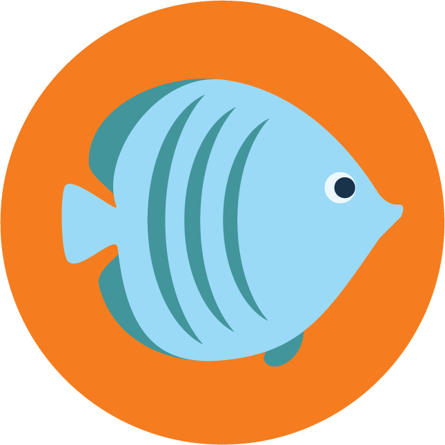 web technology development icons featuring vibrant aquatic life for innovative applications