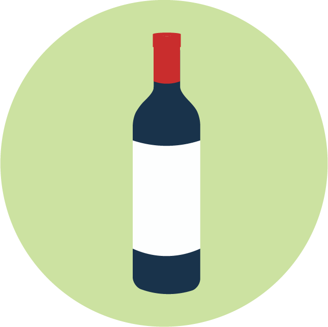 web technology development icons featuring wine bottle for online beverage platforms
