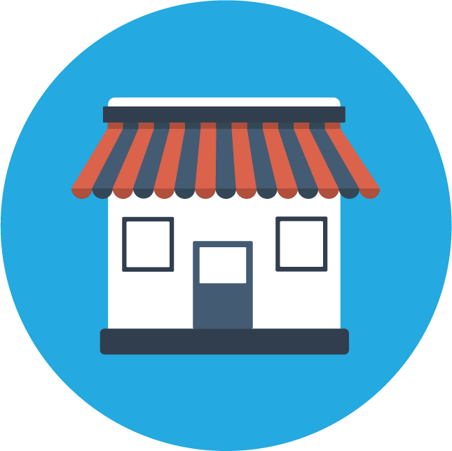 web technology development icons for e-commerce platforms featuring modern shop illustrations