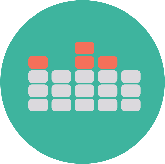 web technology development icons for audio visualization and data representation in applications