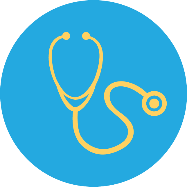 web technology development icons for healthcare applications featuring a vibrant stethoscope symbol