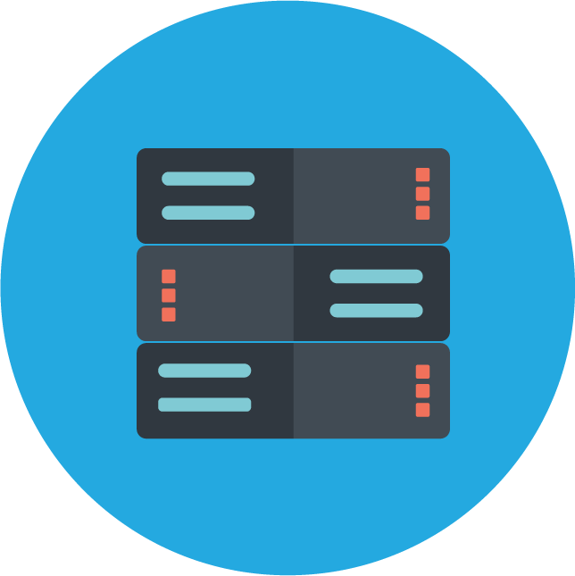 web technology development icons showcasing server management and data storage solutions