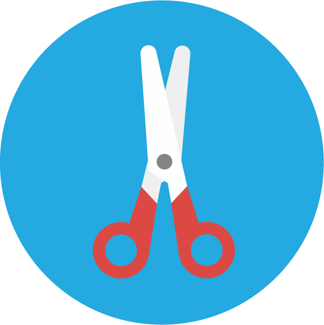 web technology development icons showcasing scissors for efficient digital content creation