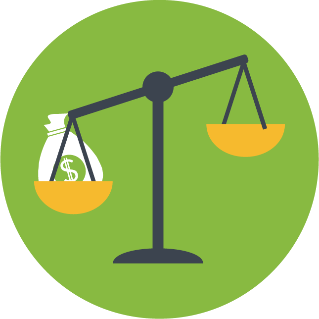 web technology development icons for financial decision making and balance analysis