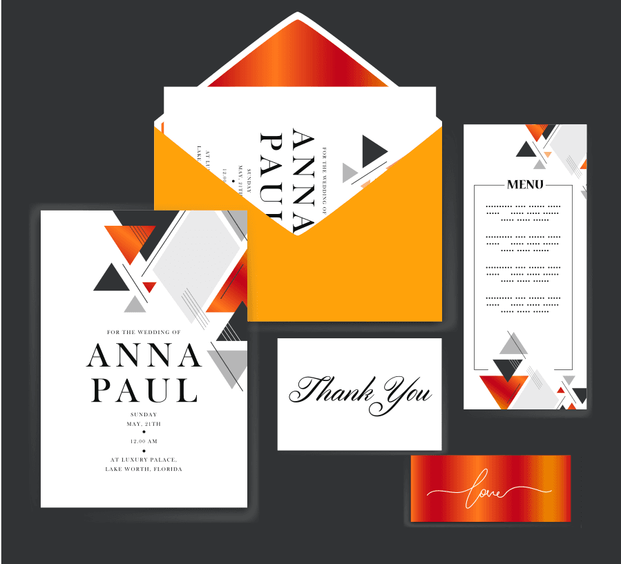 wedding card menu templates elegant flat triangles frames
