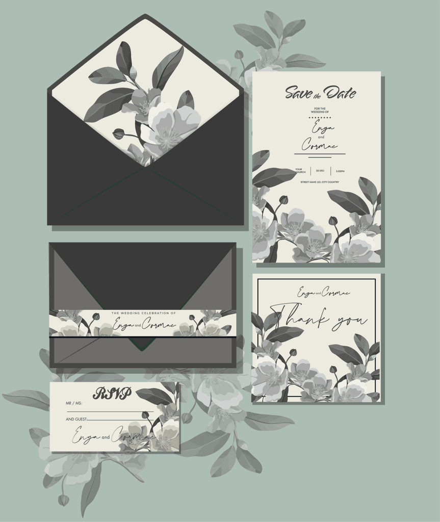 wedding card template elegant flora decor classic patterns and texterns