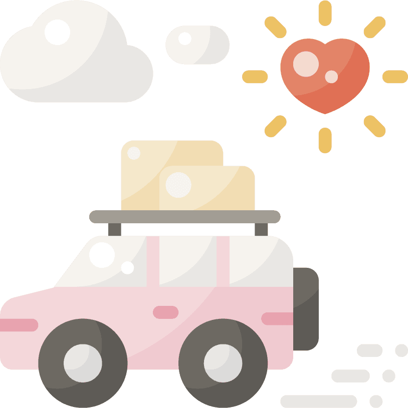 wedding collection with cute illustrations of a car, clouds and sunshine