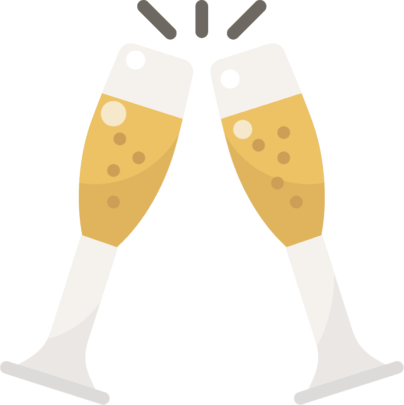 wedding collection with cute illustrations of champagne toast for celebrations