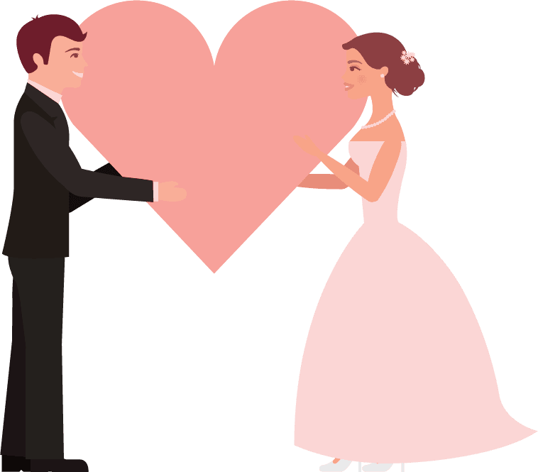 wedding couple married icons holding oversized heart illustration for celebrations