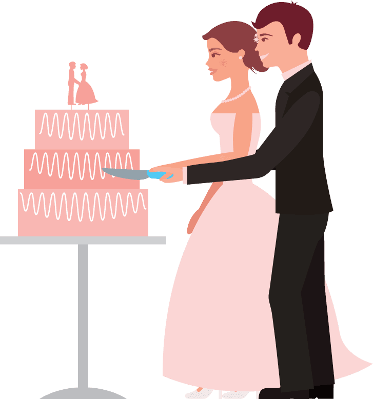 wedding couple married icons celebrating their love with a cake cutting moment