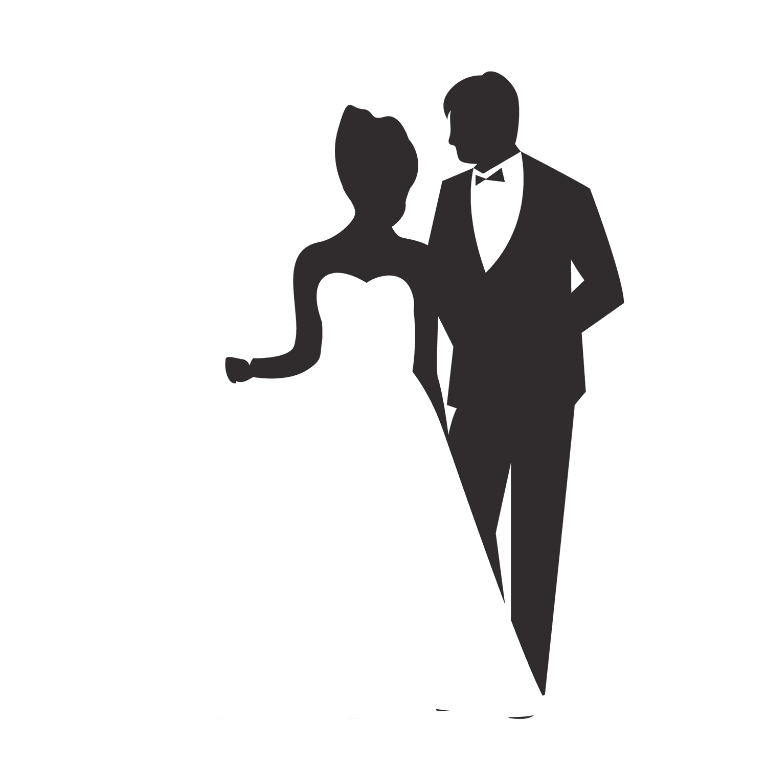 wedding couple with white dress in various dancing poses silhouettes