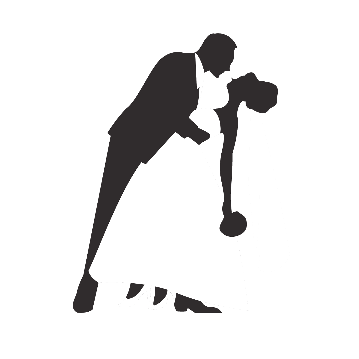 wedding couple with white dress in various dancing poses silhouettes