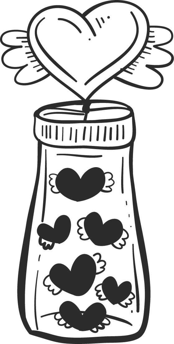 wedding ornament collection hand drawn love bottle with hearts and wings