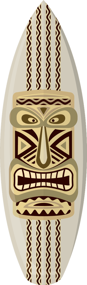 windsurfing board pattern vector featuring a tribal tiki mask with intricate detailing