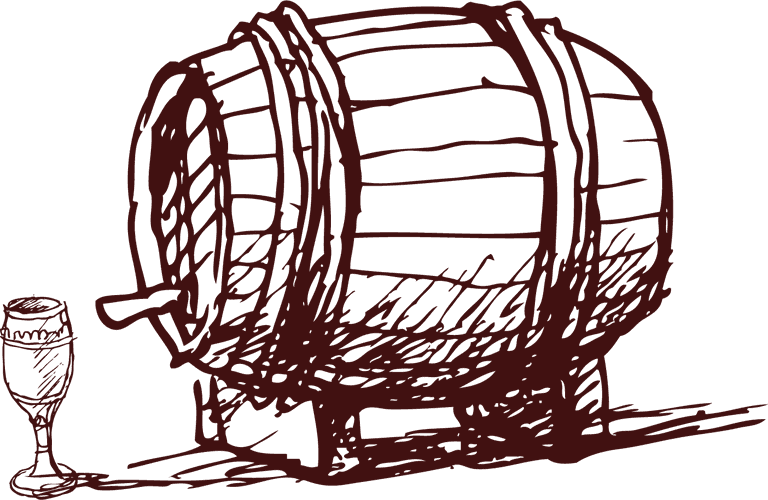 wine barrel line drawing of wine