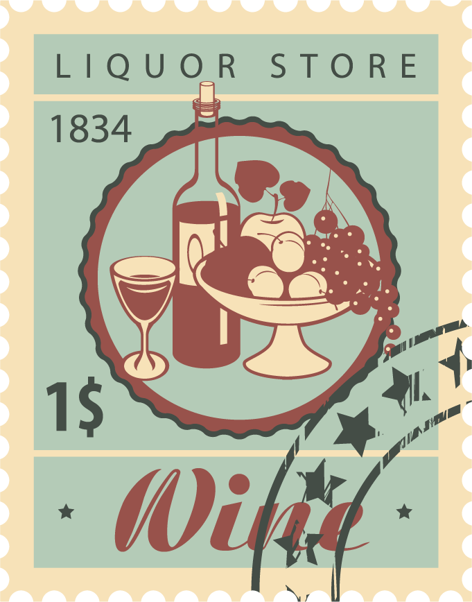 wine postal stamps template vector for vintage-themed invitations and decor