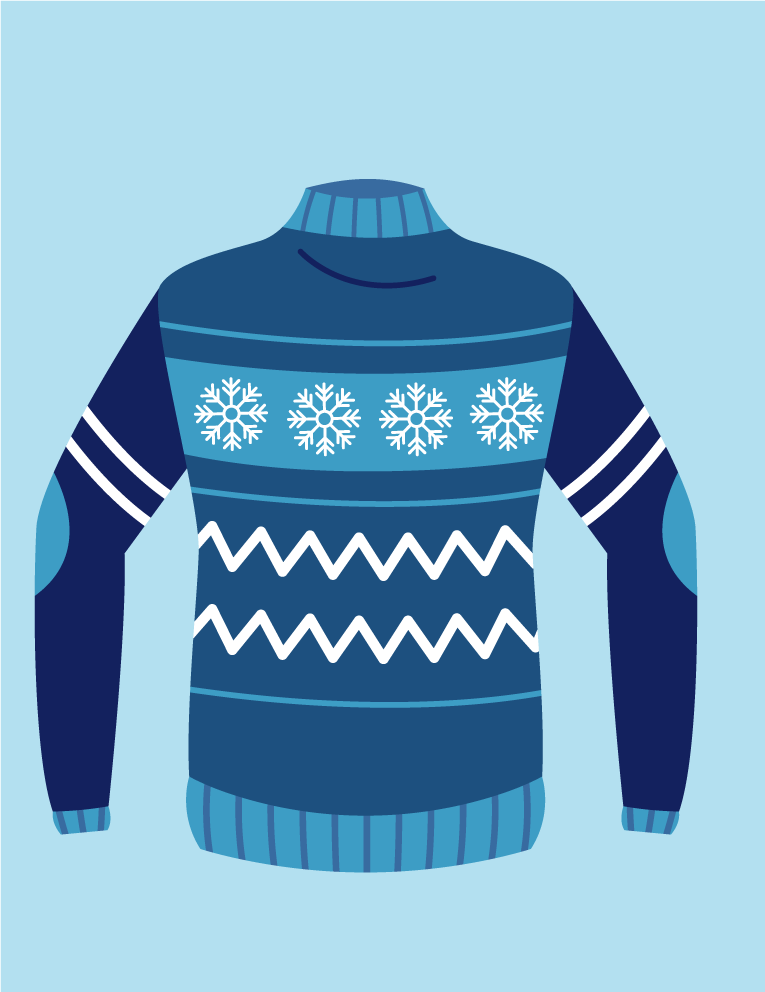 cozy winter days blue shades sweater with snowflakes and zigzag patterns for cold weather