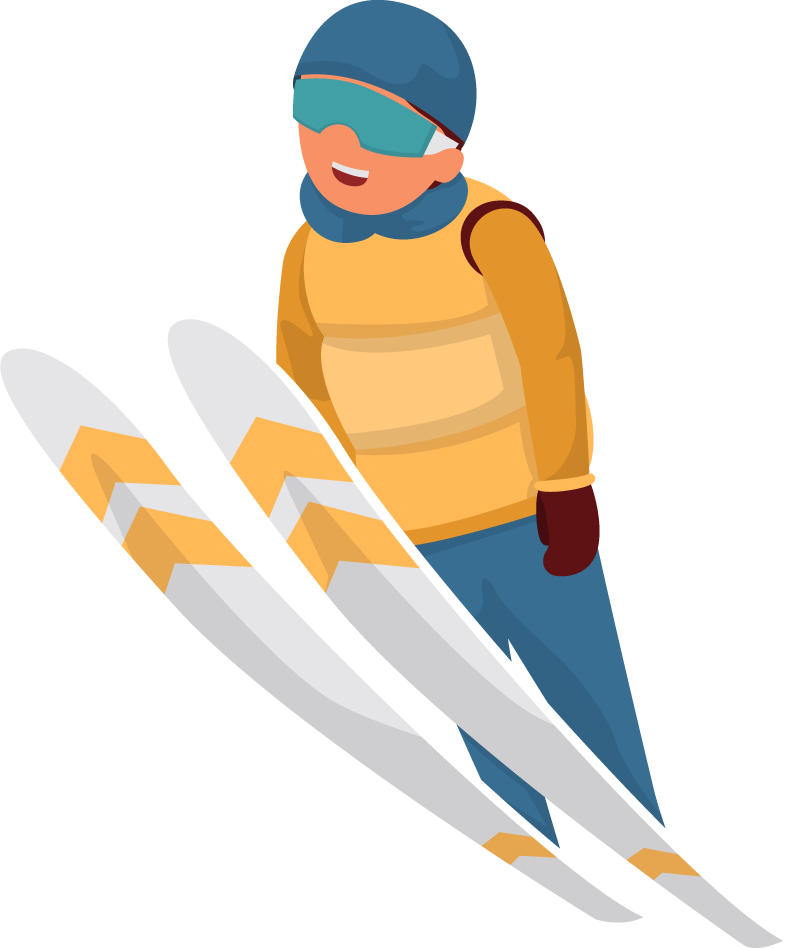 winter sport equipment sticker set featuring vibrant skiing illustrations for winter enthusiasts