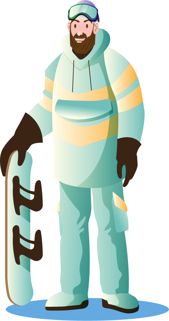winter sport equipment sticker set featuring a snowboarding enthusiast ready for adventure