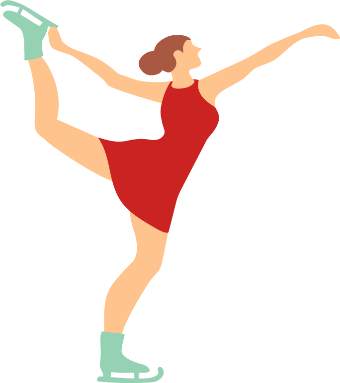 flat winter sports illustration featuring a graceful ice skater in motion