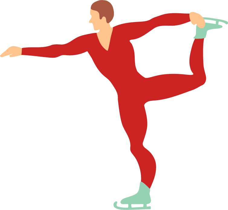 flat winter sports illustration featuring an elegant ice skater in dynamic pose