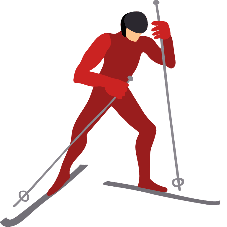 flat winter sports illustration featuring a skier in bold colors for online promotions