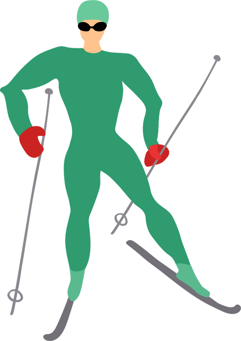 flat winter sports illustration featuring a skier in action with vibrant colors and a dynamic pose