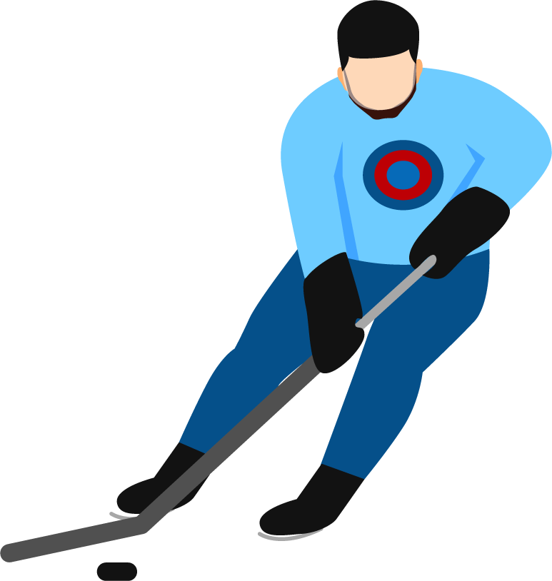 flat winter sports illustration featuring a hockey player in action on ice