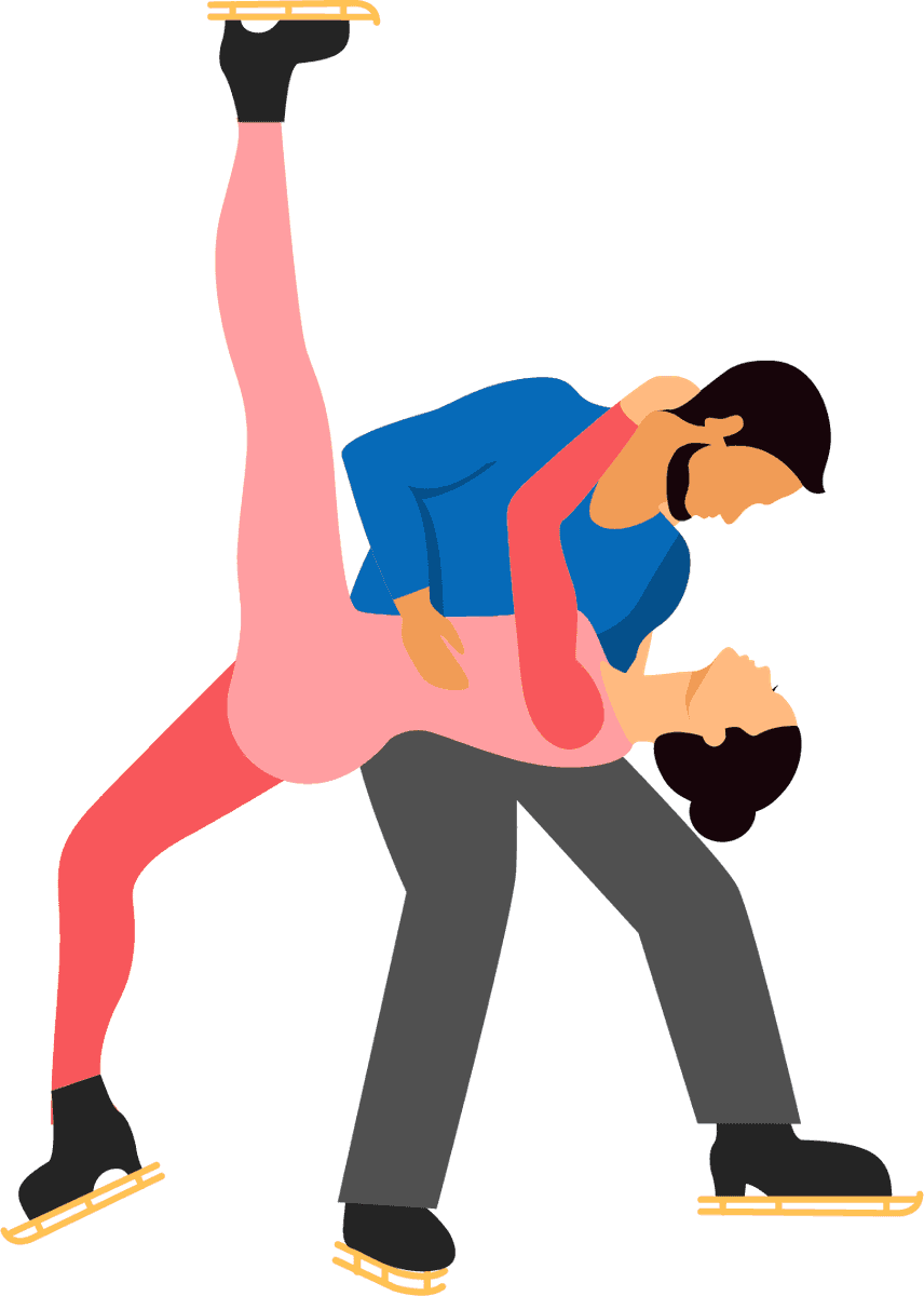 flat winter sports illustration of a couple ice skating gracefully together in vibrant colors