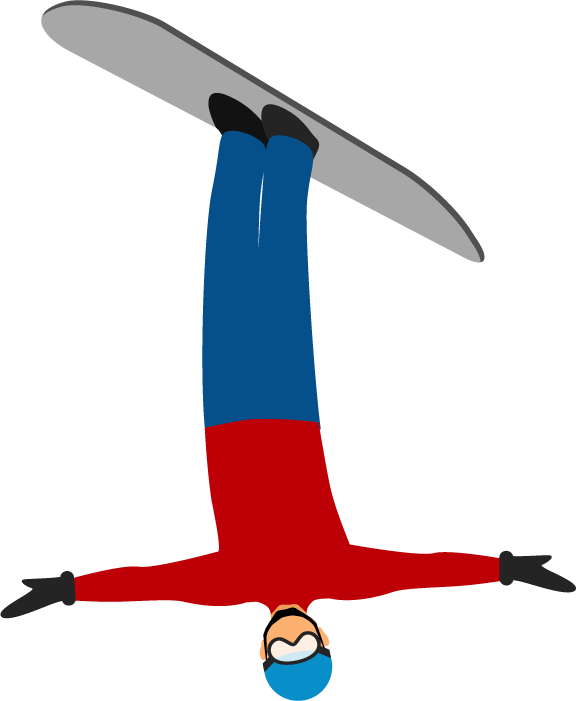 flat winter sports illustration featuring a snowboarder performing an impressive trick upside down