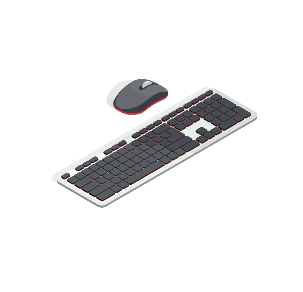 wireless technology devices isometric icons representing keyboard and mouse setups for productivity