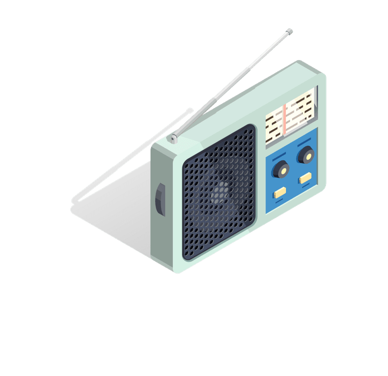 wireless technology devices isometric icons featuring a vintage radio with detailed controls and sleek design