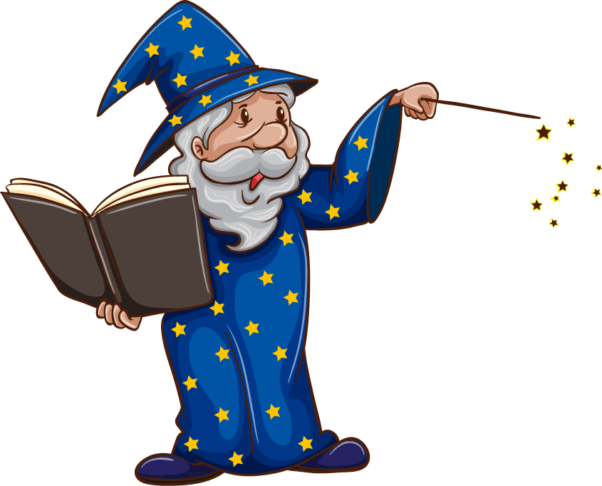 witch and wizard with magic wand illustration