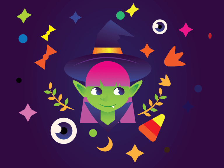 witch halloween cute background featuring a playful witch with vibrant colors for festive decor