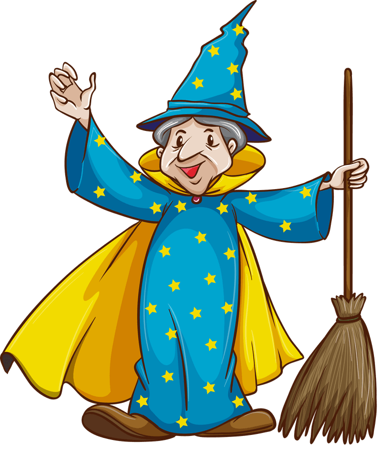witch witch and wizard with magic wand illustration