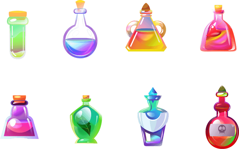 witchcraft potion bottles magic potions set cartoon jars with love elixir glass chemical