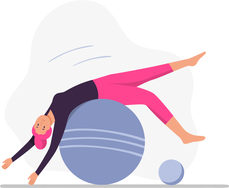 woman sport activities illustration featuring a fitness routine with an exercise ball