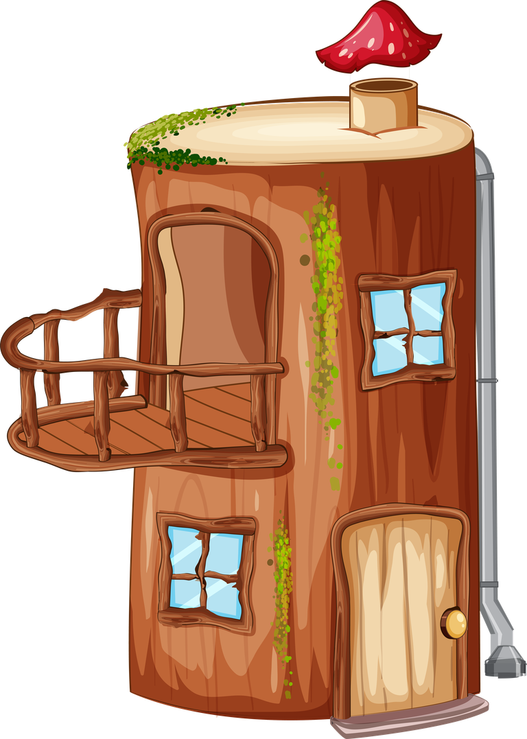 wooden house set medieval character with balcony and whimsical details for creative projects