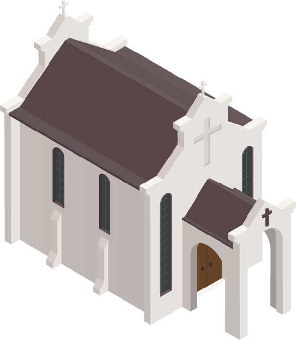 world religions buildings isometric icons featuring a charming church architecture for educational use