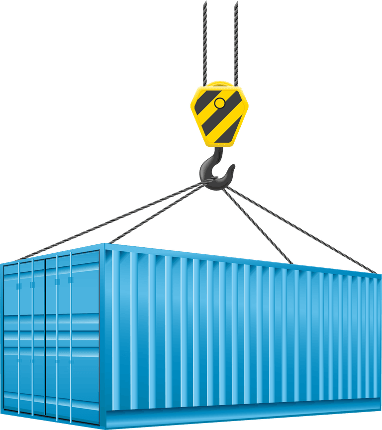 world transport design vector showcasing a blue shipping container being lifted at a port