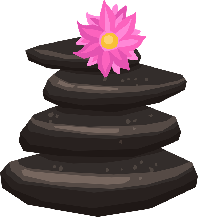 yoga yoga icons set featuring stacked stones with pink flower for calming practices